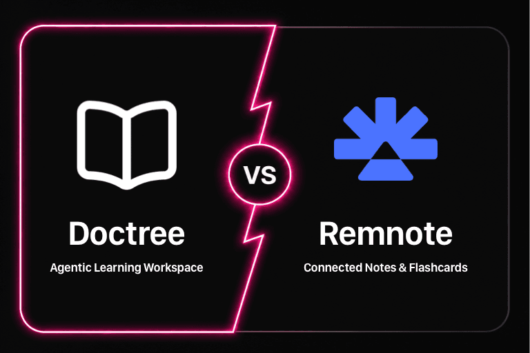 DocTree visual learning workspace compared with RemNote notes and spaced repetition
