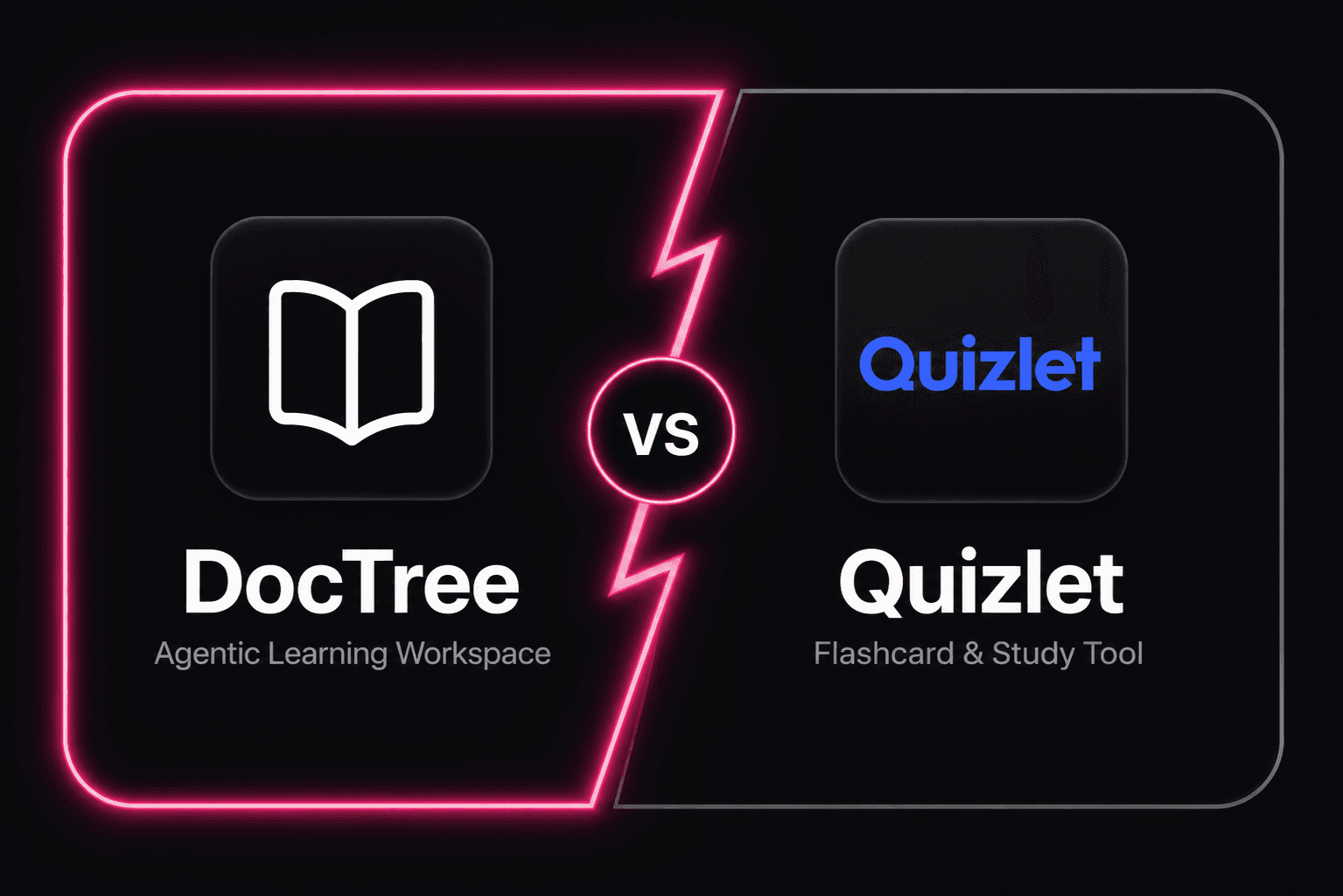 DocTree agentic learning workspace compared with the Quizlet flashcard and study platform