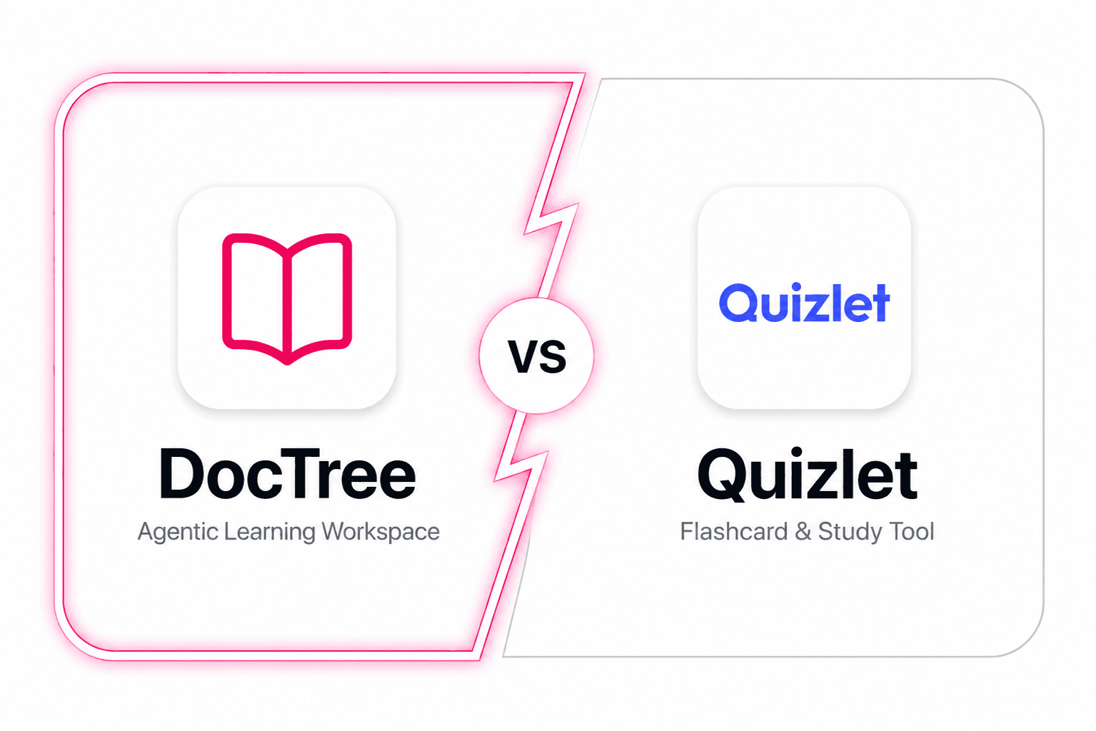 DocTree agentic learning workspace compared with the Quizlet flashcard and study platform